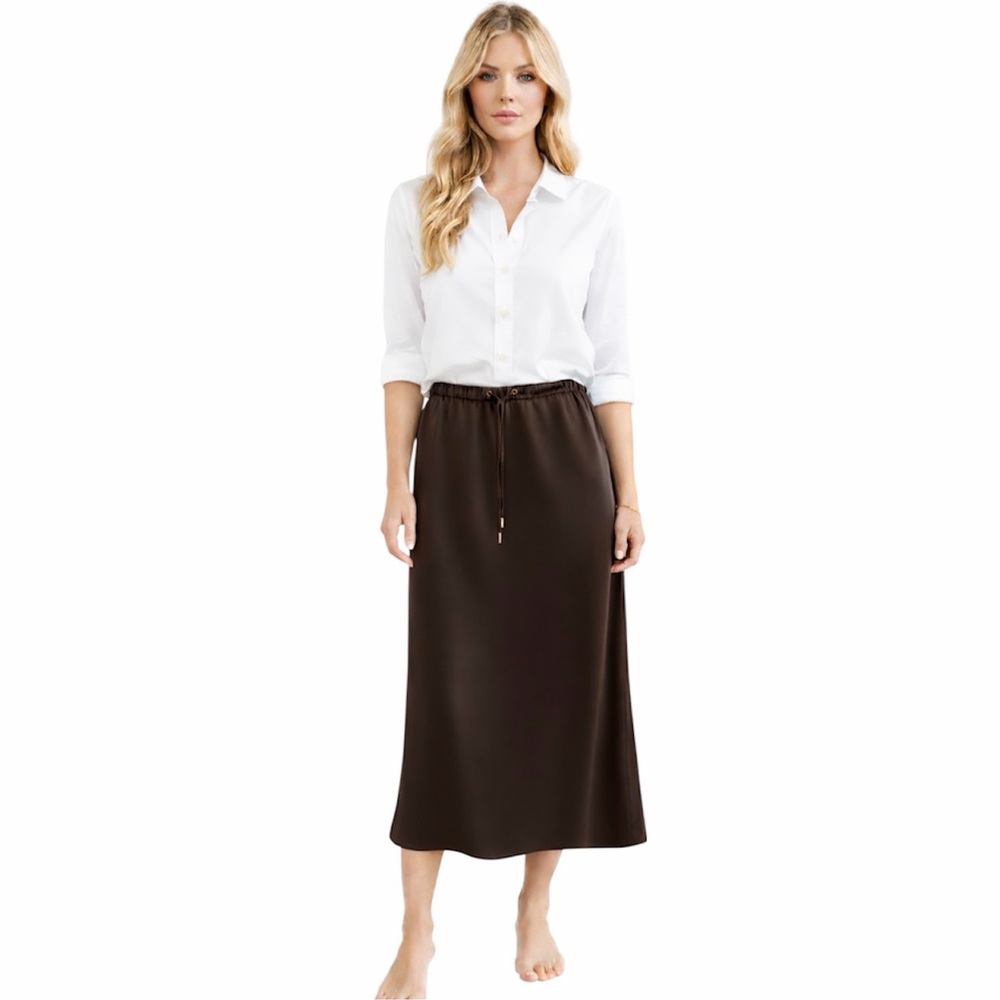 Rachel Zoe Chocolate Brown effect Satin Women's  Midi Skirt Size 6 NWT